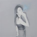 红唇与蓝烟2004-150x150cm 布面油画