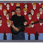 Lou Reed and Children 180×136cm 2014 Woodcut & Mixed Materials
