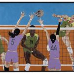 The women's volleyball grand prix 235×145cm 2014 Woodcut & Mixed Materials