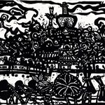 Song Yongping-visiting Beihai-1983-32.4x39.2cm-woodcuts