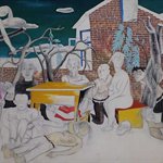 Wang Jinsong 无聊的会议 Boring Meeting 90×120cm 重彩 Acrylic Color And Guoache on Xuan Paper 1988