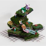 Zheng Wei, The Lawn Cake ，80x75x60cm，Artificial grass, 3D printing pen painting, acrylic, iron gauze，2020