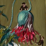 Still life with Carnation and Monkeys, oil on wood, 11x8cm, 2020